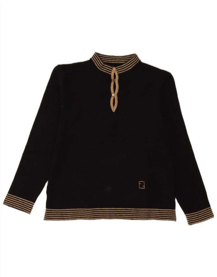 Vintage mujer tortuga cuello jersey suéter Reino Unido 12 medio negro rayas