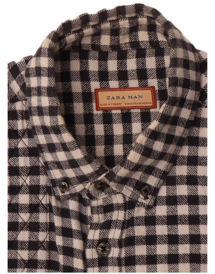 Zara Hombre Camisa De Franela Mediana Vichy Negra