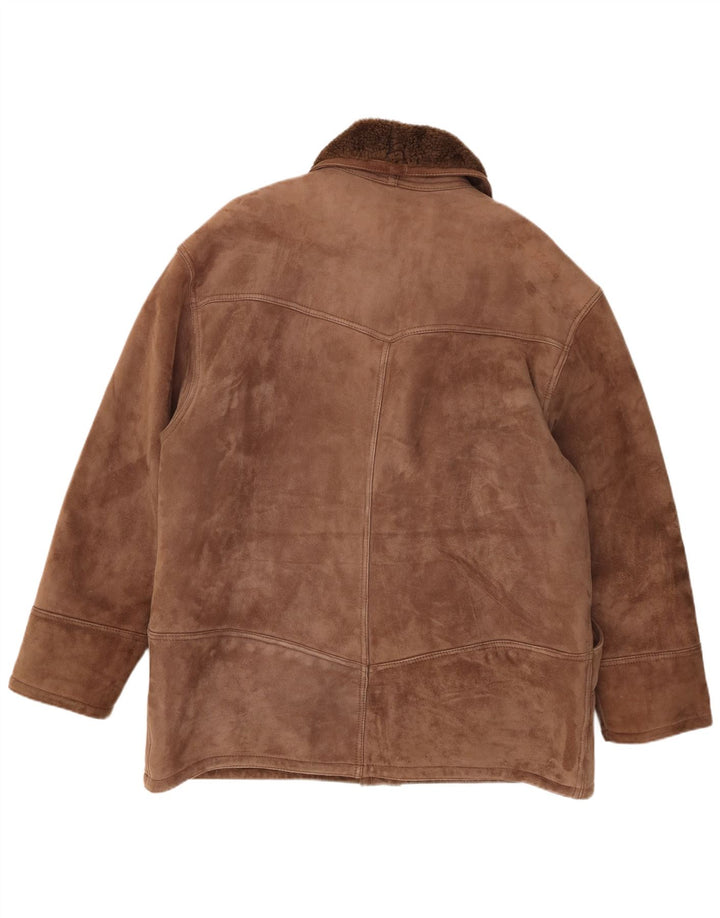 Vintage hombres shearling chaqueta IT 54 2XL marrón shearling