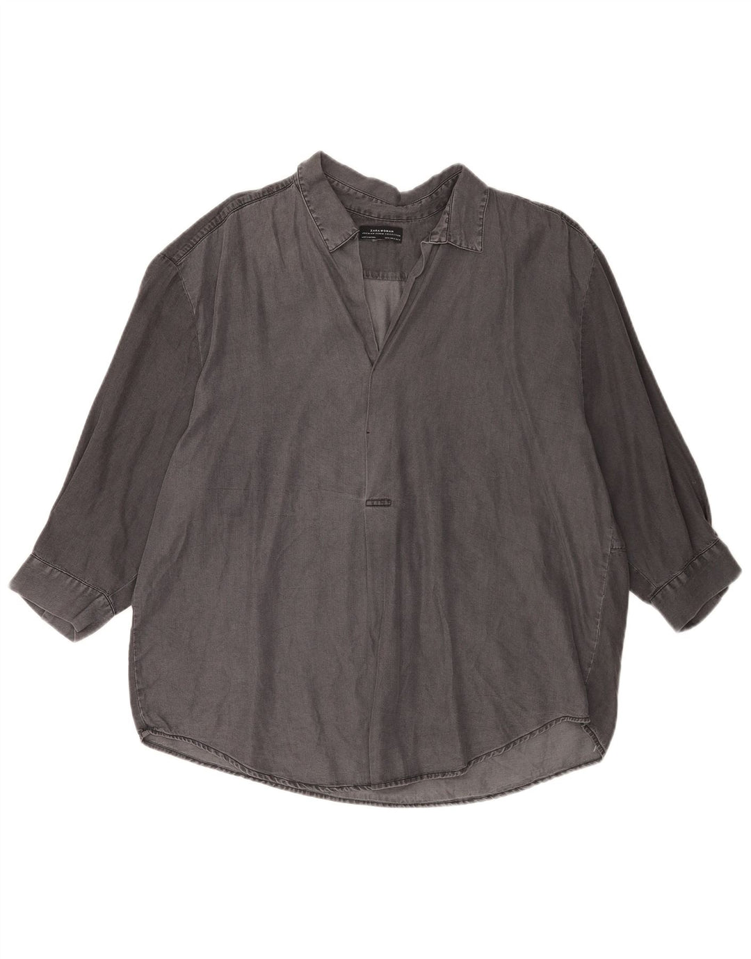 Zara Mujer Camisa De Jersey Extragrande De Manga 3/4 UK 40 XL Gris Lyocell