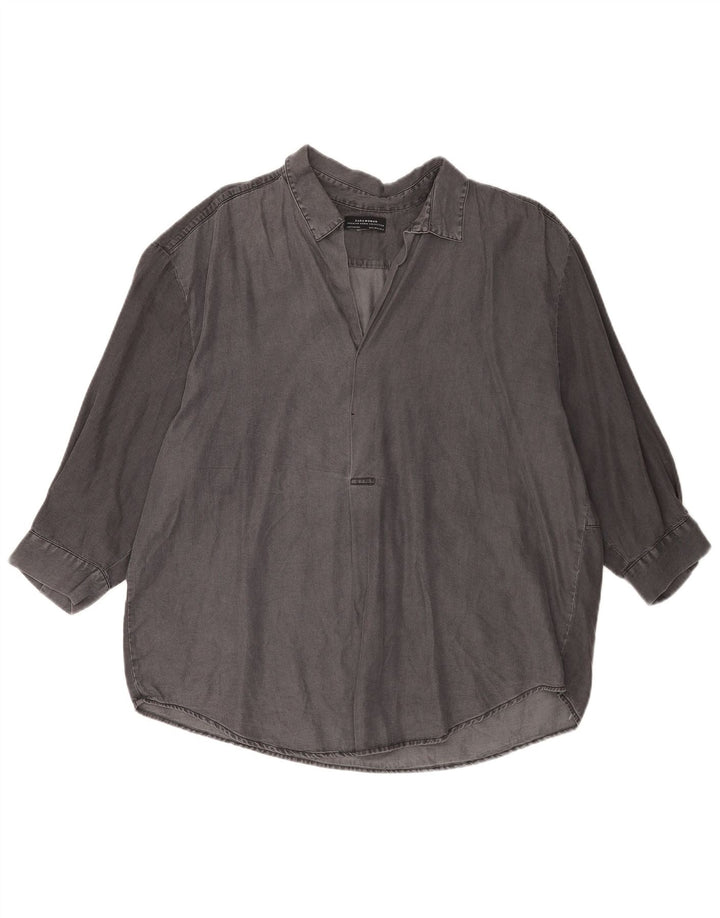 Zara Mujer Camisa De Jersey Extragrande De Manga 3/4 UK 40 XL Gris Lyocell