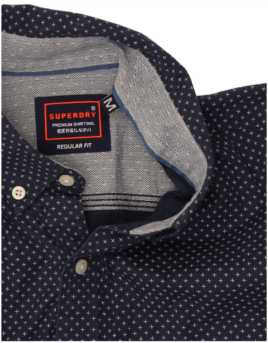 SUPERDRY Mens Regular Fit Shirt Medium Navy Blue Spotted Cotton