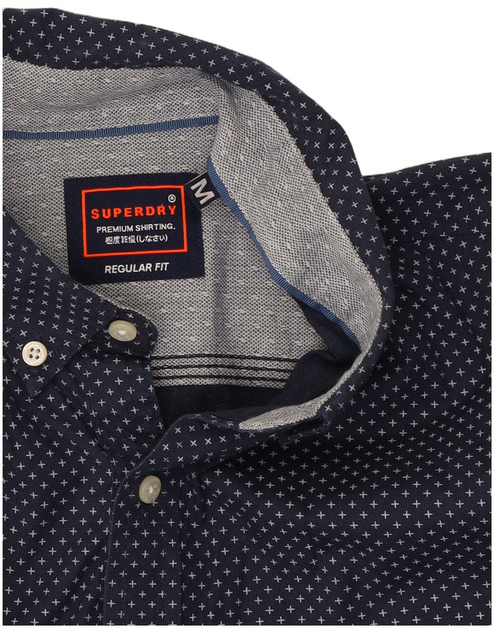 SUPERDRY Mens Regular Fit Shirt Medium Navy Blue Spotted Cotton