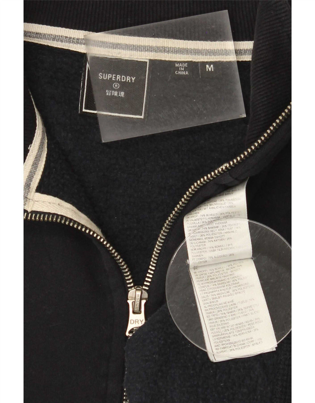Superdry Sudadera con cuello y cremallera para hombre Jersey de algodón negro mediano