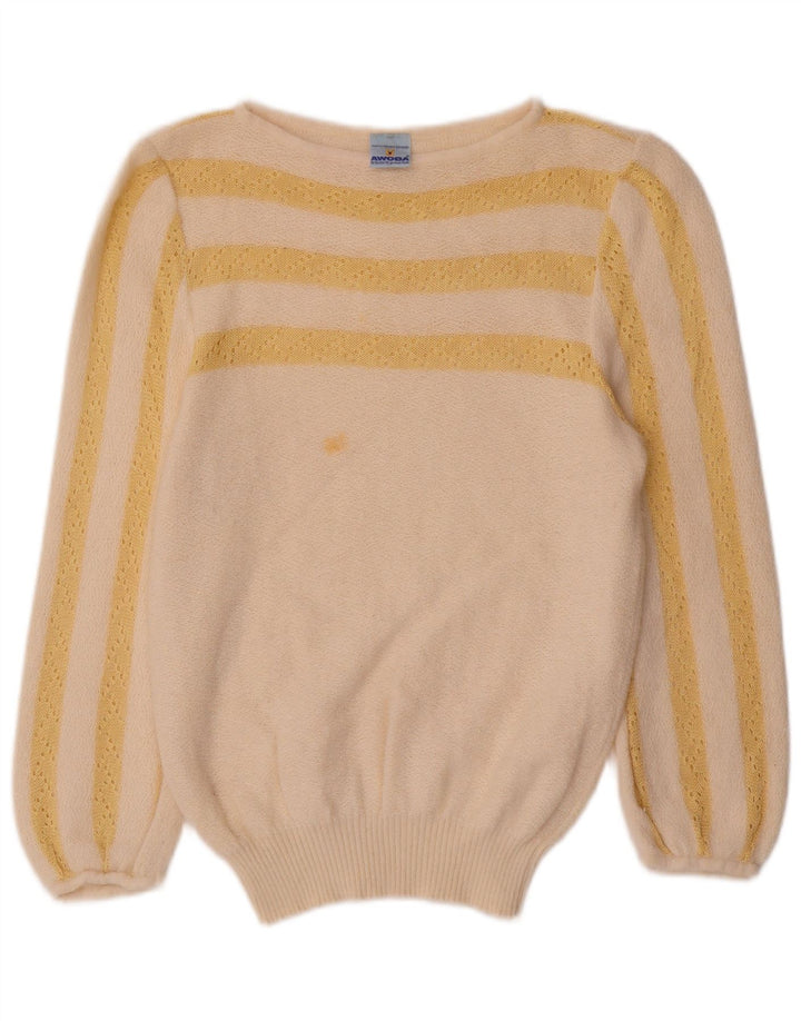 AWOBA Suéter tipo jersey con cuello barco para mujer, Reino Unido 12, mediano, color blanco roto, a rayas