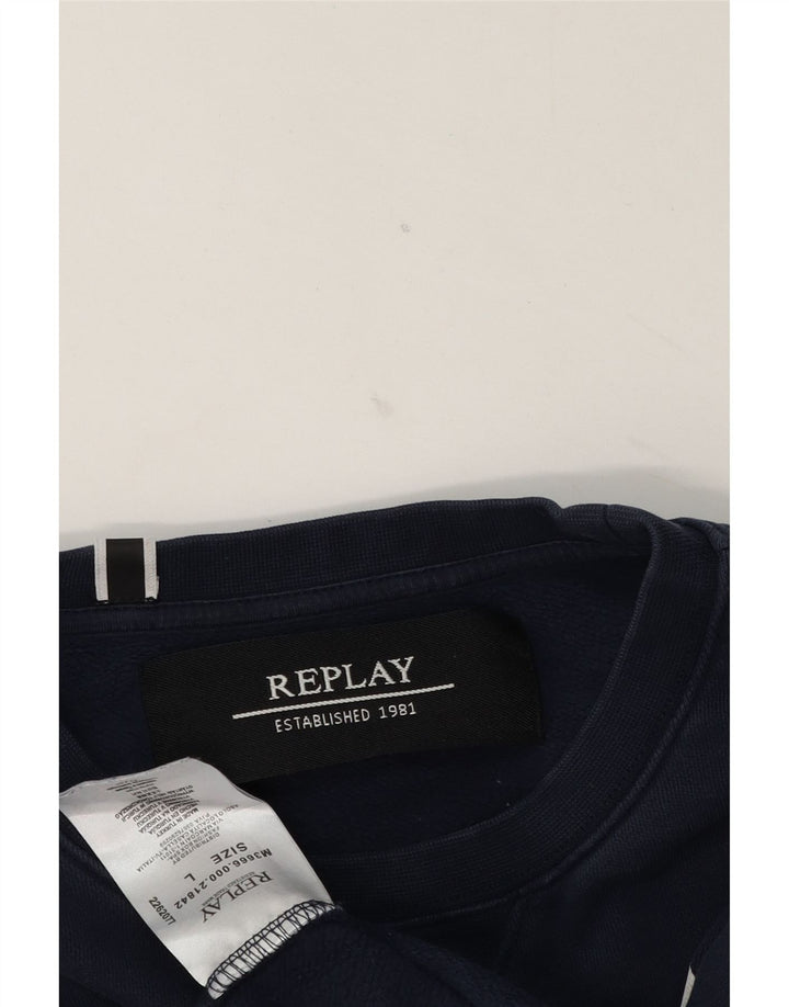 Replay Sudadera con gráfico para hombre, jersey de algodón azul marino grande
