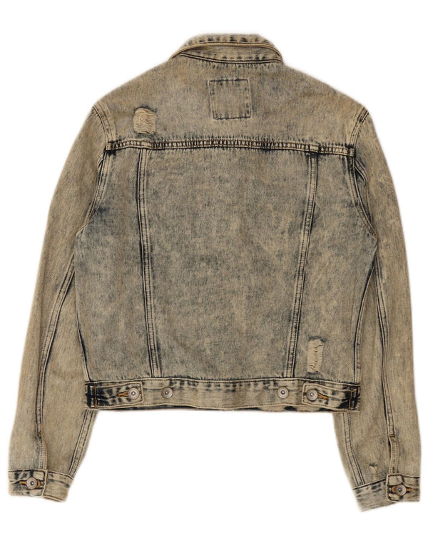 Superdry Chaqueta Vaquera Corta Con Lavado Ácido Desgastado Para Mujer UK 8 Small Azul