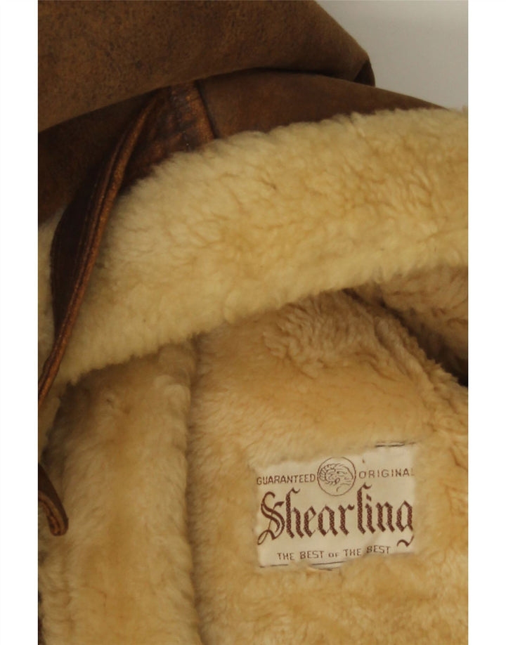 Vintage hombres shearling chaqueta Reino Unido 42 XL marrón shearling