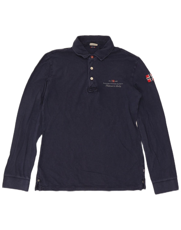 Napapijri Polo de manga larga para hombre grande azul marino