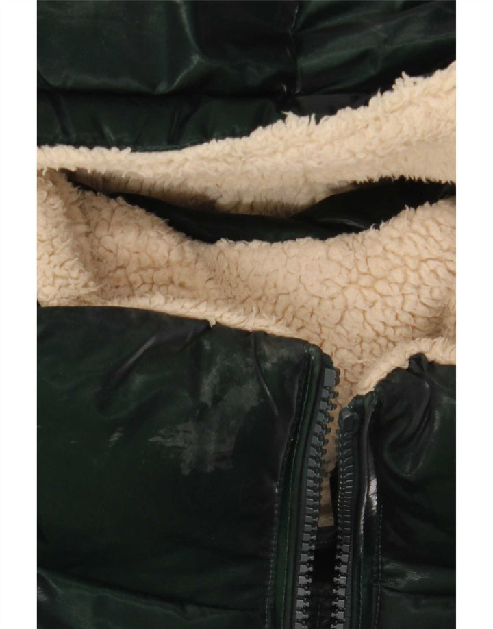Dkny Chaqueta acolchada extragrande con capucha para mujer UK 10 Small Green Poliéster