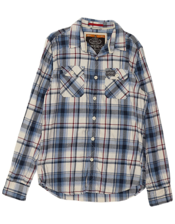 SUPERDRY Camisa de franela para hombre XL Algodón a cuadros azul