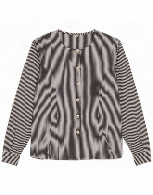 Blusa camisera extragrande vintage para mujer UK 10 Algodón a rayas azul pequeño