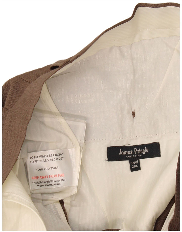 James Pringle Pantalón de traje recto para hombre W34 L29 Poliéster marrón