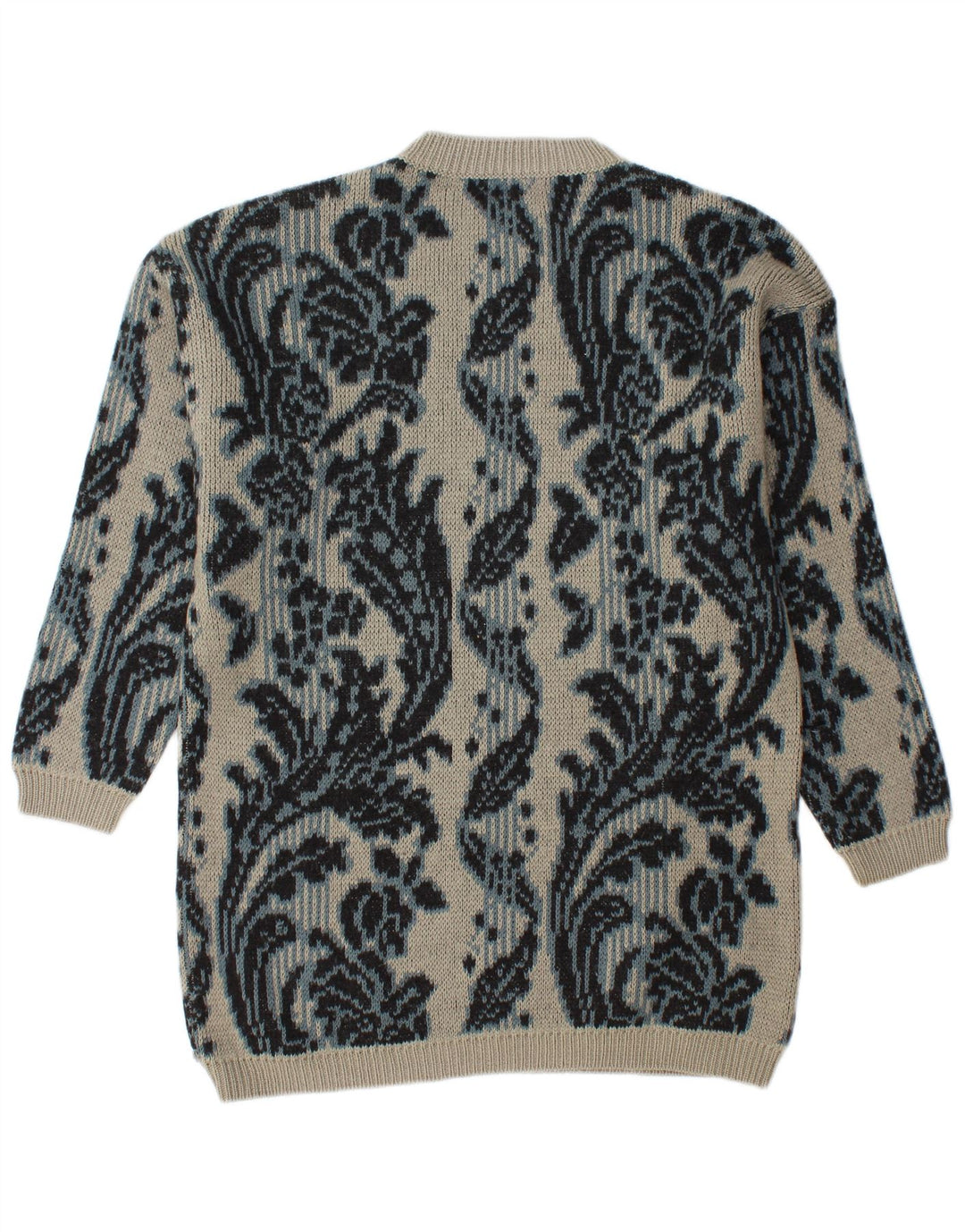 BENETTON Suéter largo con cuello redondo para hombre IT 46 Large Grey Floral