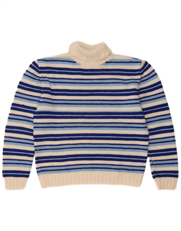 Vintage mujer rollo cuello jersey suéter Reino Unido 14 medio azul rayas