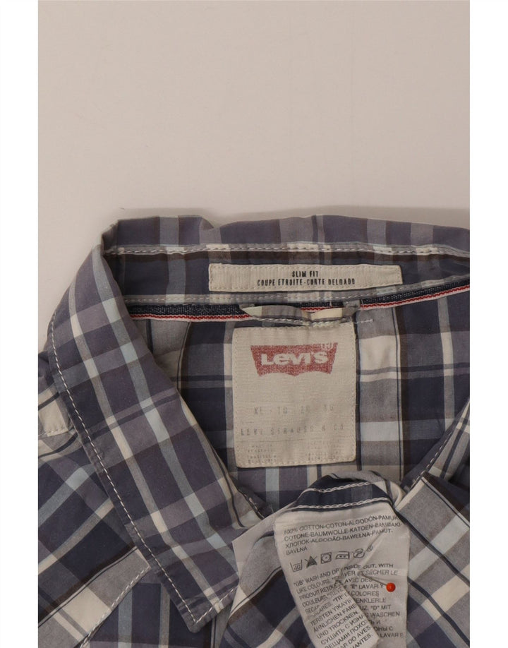 LEVI'S Camisa de manga corta Slim Fit XL de algodón a cuadros azules para hombre