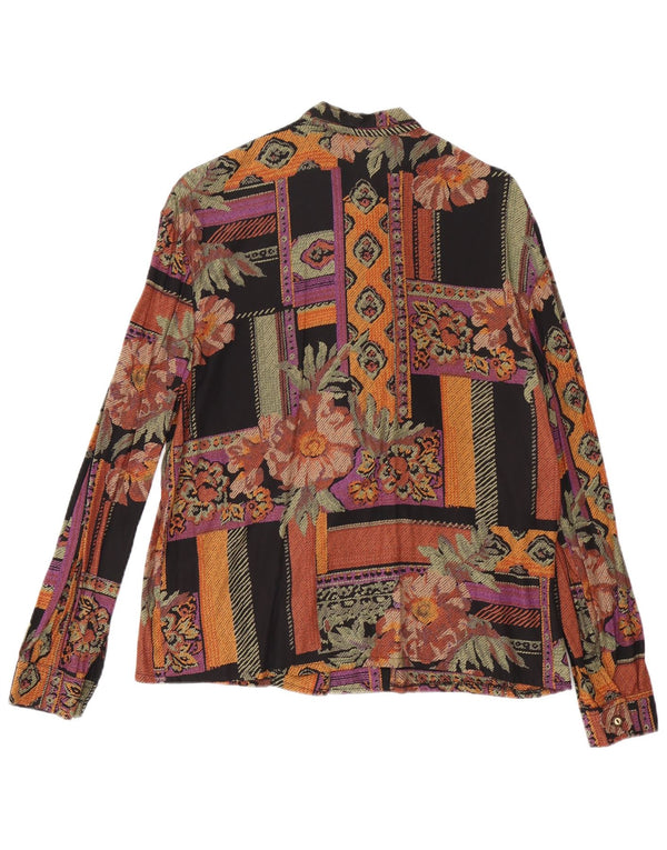 Vintage mujer frente corbata camisa blusa Reino Unido 16 grande multicolor floral