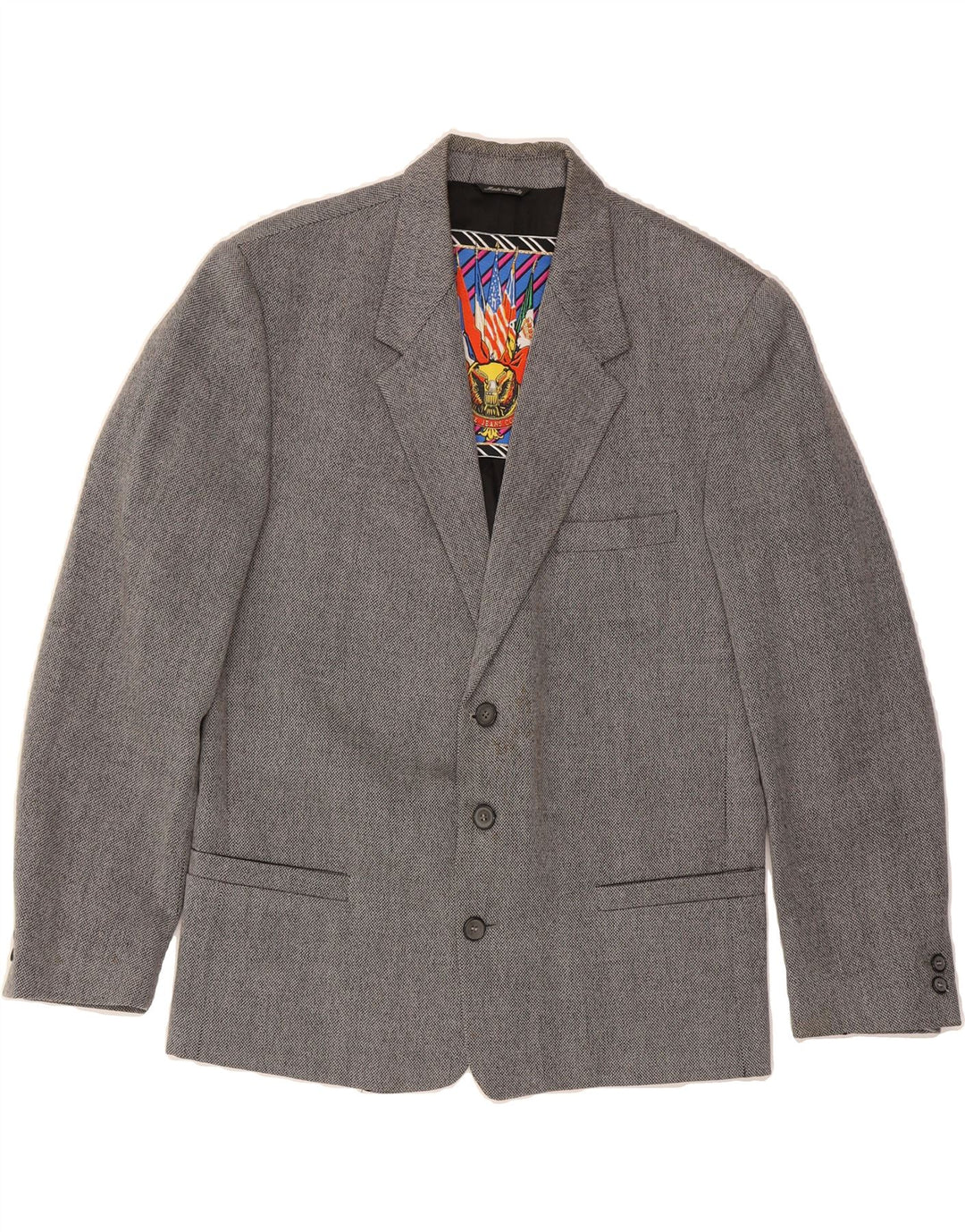 VERSACE Mens 3 Button Blazer Jacket IT 50 Large Grey Chevron Vintage Versace and Second-Hand Versace from Messina Hembry 