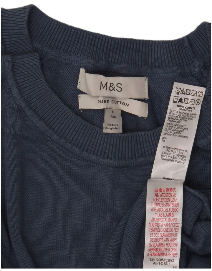 Marks & Spencer Jersey con cuello barco para hombre, talla grande, algodón azul