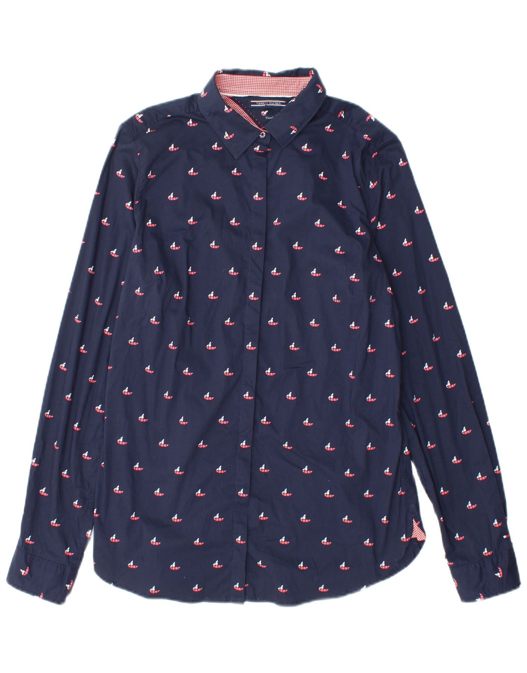 Tommy Hilfiger Camisa ajustada para mujer US 8 Mediana Azul marino Algodón geométrico