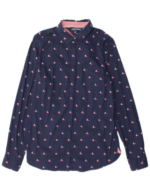 Tommy Hilfiger Camisa ajustada para mujer US 8 Mediana Azul marino Algodón geométrico