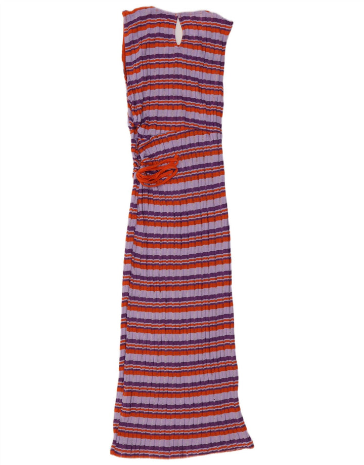 ZARA Vestido tipo jersey sin mangas para mujer UK 42 Poliéster a rayas morado medio