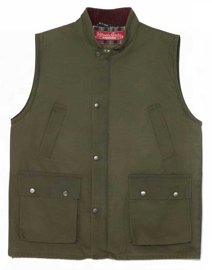 Vintage hombres utilidad Gilet Reino Unido 38 algodón caqui medio