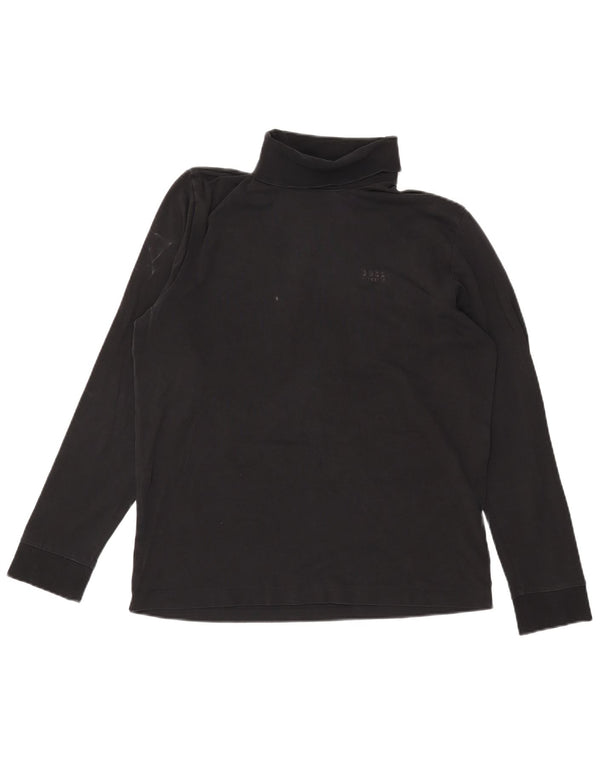 HUGO BOSS Top con cuello vuelto y manga larga de algodón negro mediano para hombre