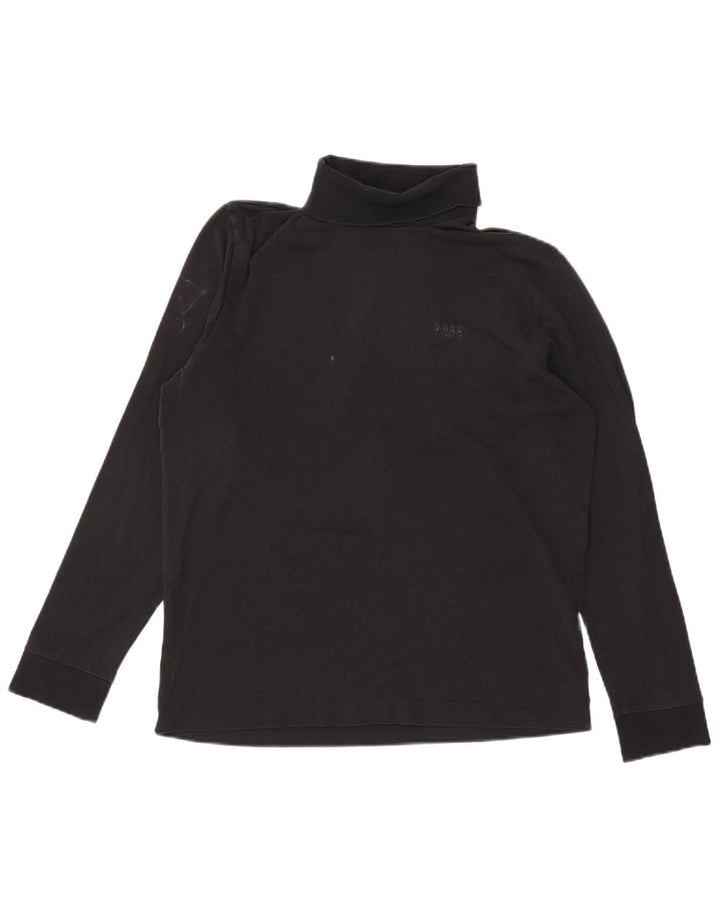 HUGO BOSS Top con cuello vuelto y manga larga de algodón negro mediano para hombre
