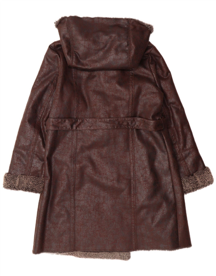 OLSEN Abrigo con capucha Sherpa para mujer Reino Unido 44 Poliéster marrón grande
