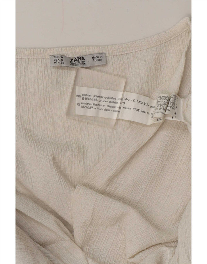 Zara Mujer Blusa Top UK 44 Medio Blanco Poliéster