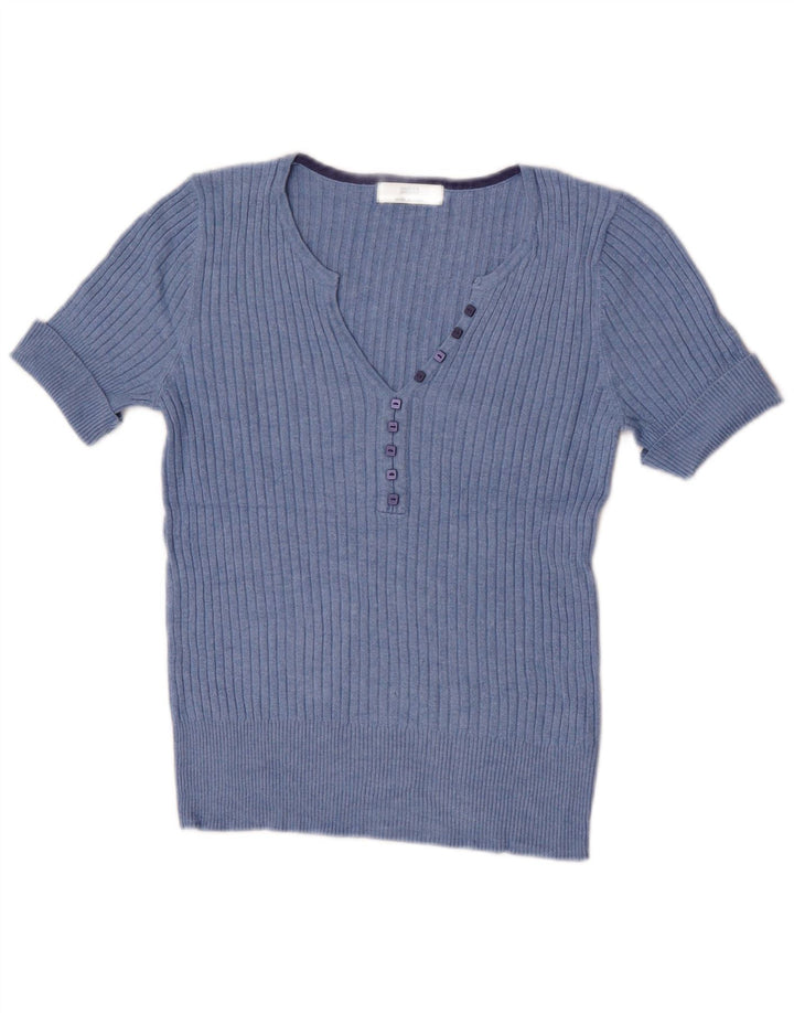 Marks & Spencer Jersey de Manga Corta con Cuello en V para Mujer UK 40 Azul Medio
