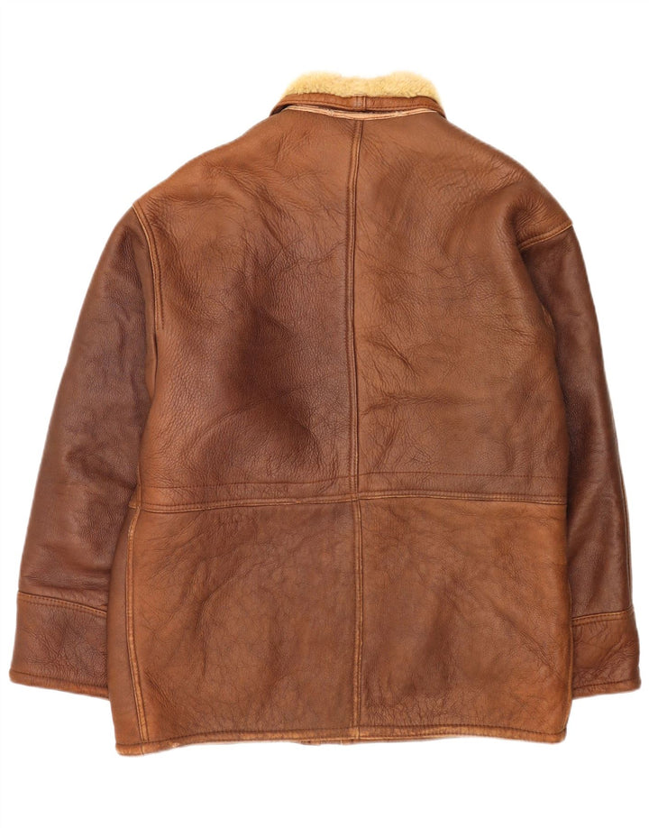 Vintage hombres shearling chaqueta Reino Unido 38 marrón medio