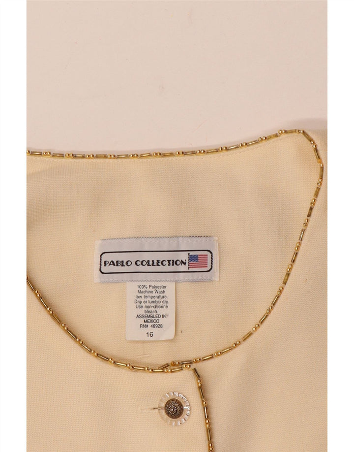 Vintage mujer 5 botones Blazer chaqueta Reino Unido 16 grande de poliéster blanco