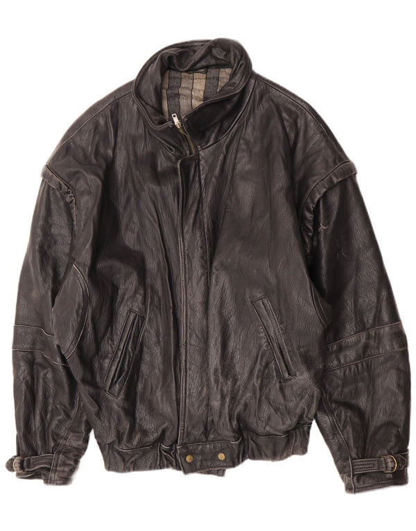 Chaqueta de cuero vintage para mujer IT 52 2XL cuero negro