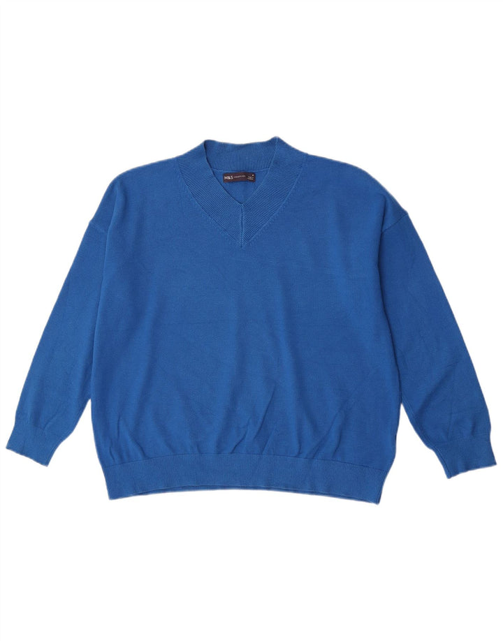 Marks & Spencer Jersey con cuello en V para mujer UK 44 Viscosa azul medio