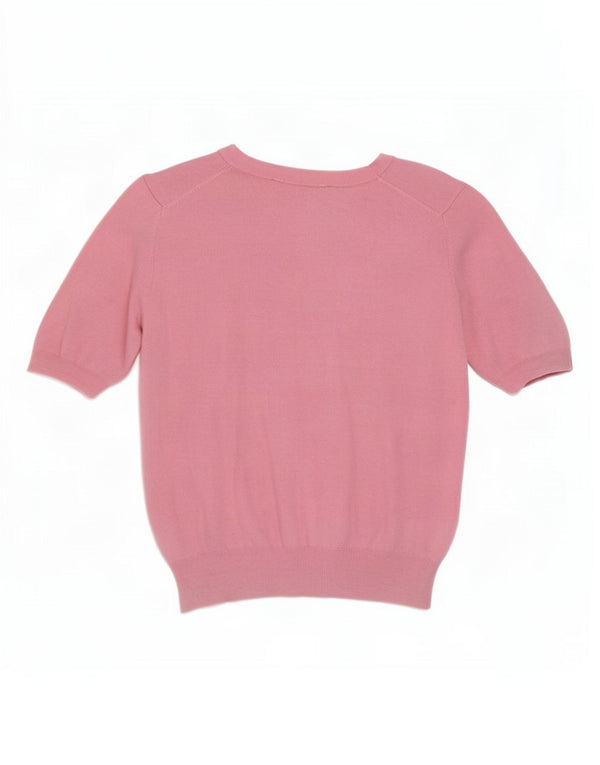 Zara Mujer Crop Manga Corta Cuello Barco Jersey Suéter UK 10 Small Rosa