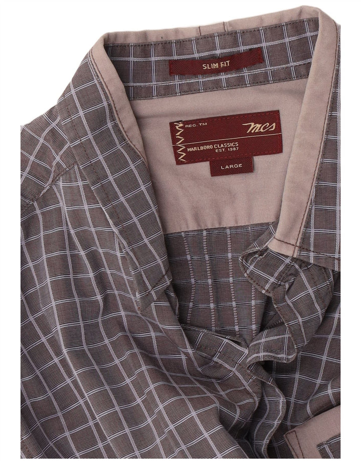 Camisa Marlboro Classics Slim Fit para hombre con cuadros grises grandes