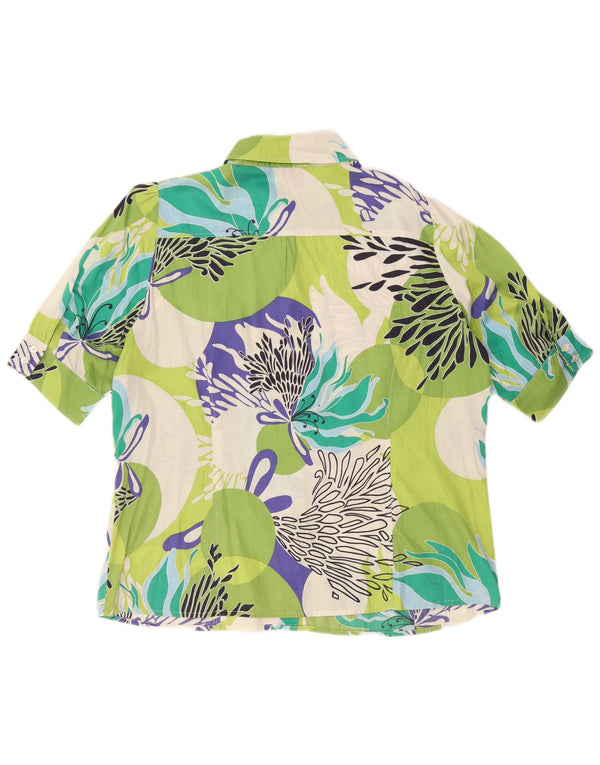Vintage mujer camisa de manga corta Reino Unido 24 4XL algodón floral verde