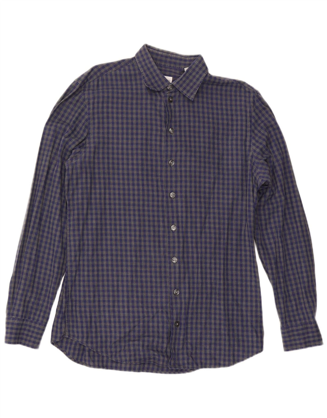 Camisa Armani Collezioni Hombre Algodón Vichy Azul Medio