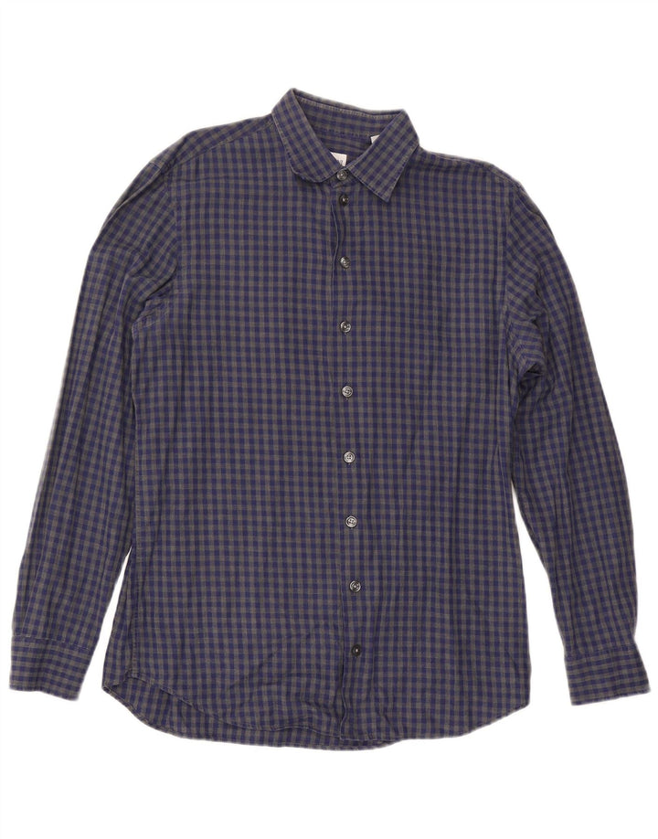 Camisa Armani Collezioni Hombre Algodón Vichy Azul Medio