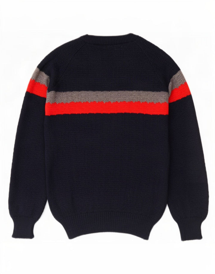 Vintage mujer cuello redondo jersey suéter EU 40 medio azul marino colorblock