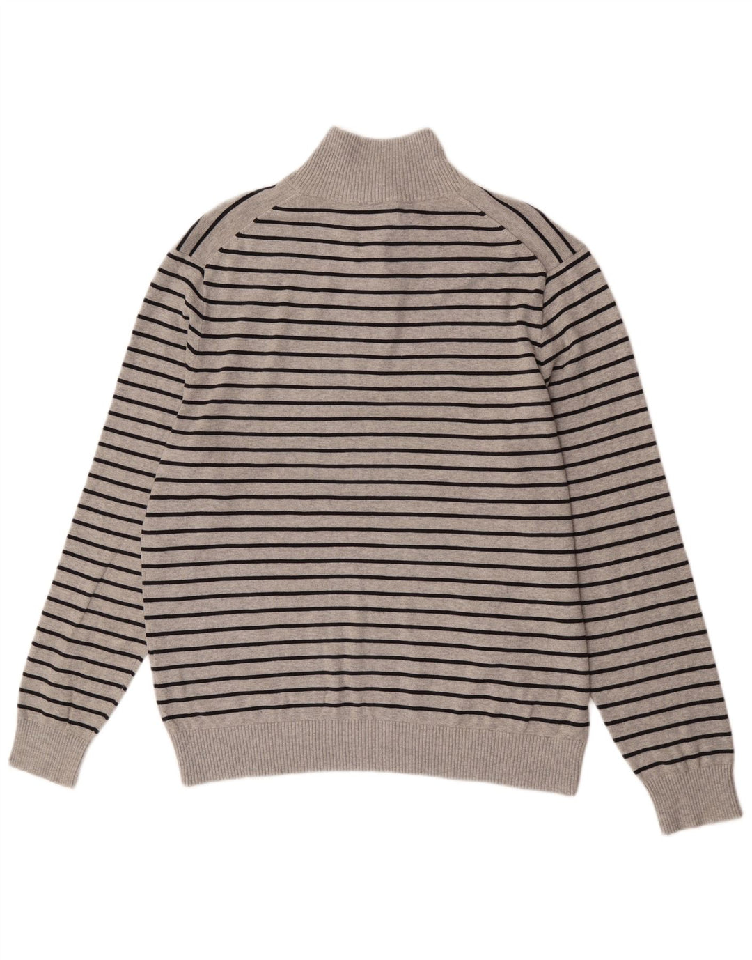 Nautica Jersey de cuello con botones para hombre, suéter grande de algodón a rayas gris