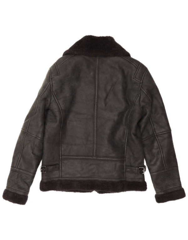 Zara Hombre Chaqueta De Piel De Oveja UK 38 Medium Negro