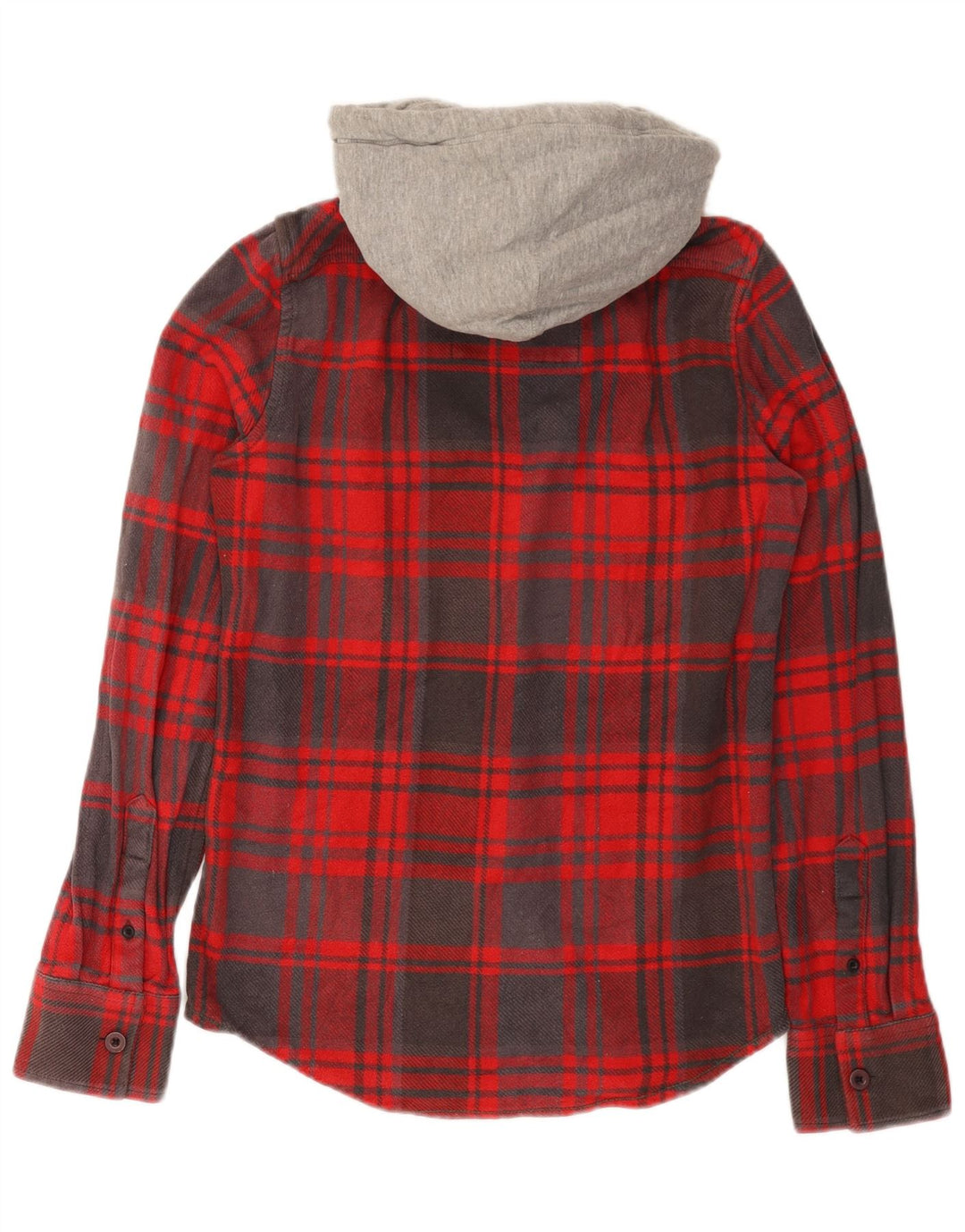 SUPERDRY Hombre Camisa de franela con capucha de algodón a cuadros rojos pequeños