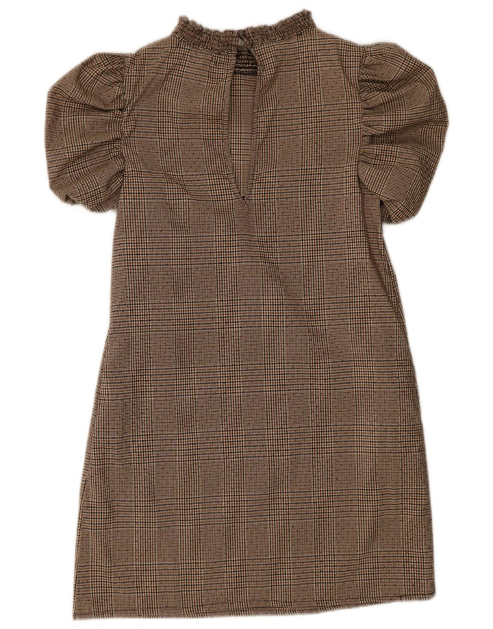 Zara Mujer Vestido Básico UK 6 XS Beige Pata De Gallo
