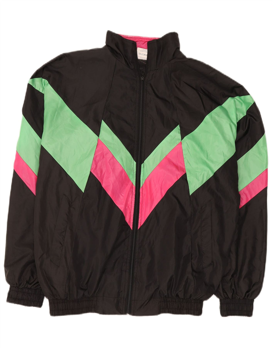 Vintage Hombre Chándal Top Chaqueta XL Negro Colorblock Poliéster