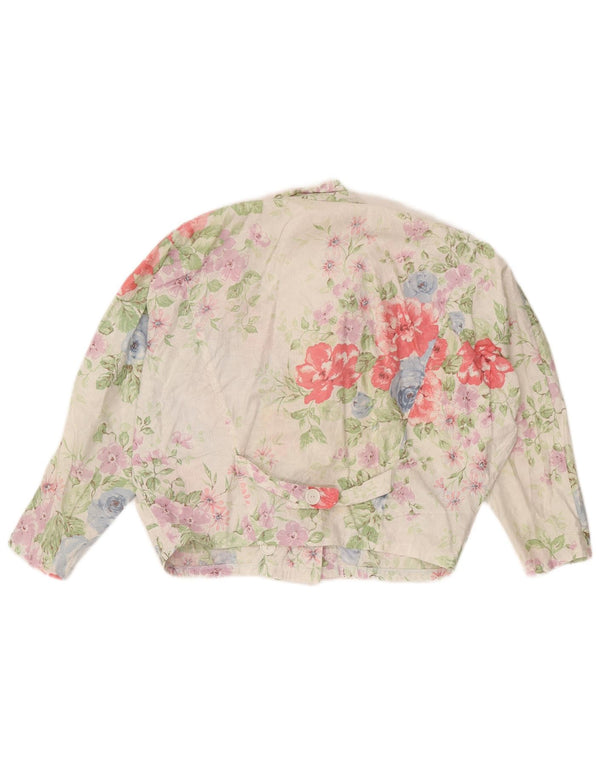 VINTAGE Mujer Crop 3/4 Manga Blazer Chaqueta Reino Unido 14 Medio Blanco Floral
