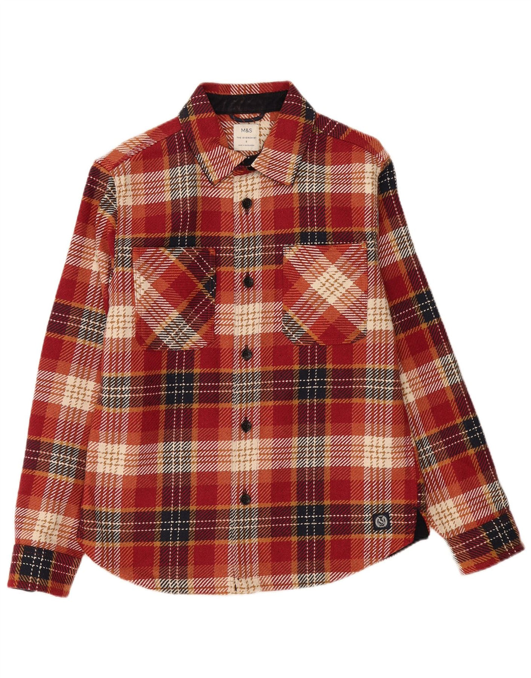 Marks & Spencer Camisa Sobrecamisa Para Hombre Poliéster A Cuadros Rojos Pequeños