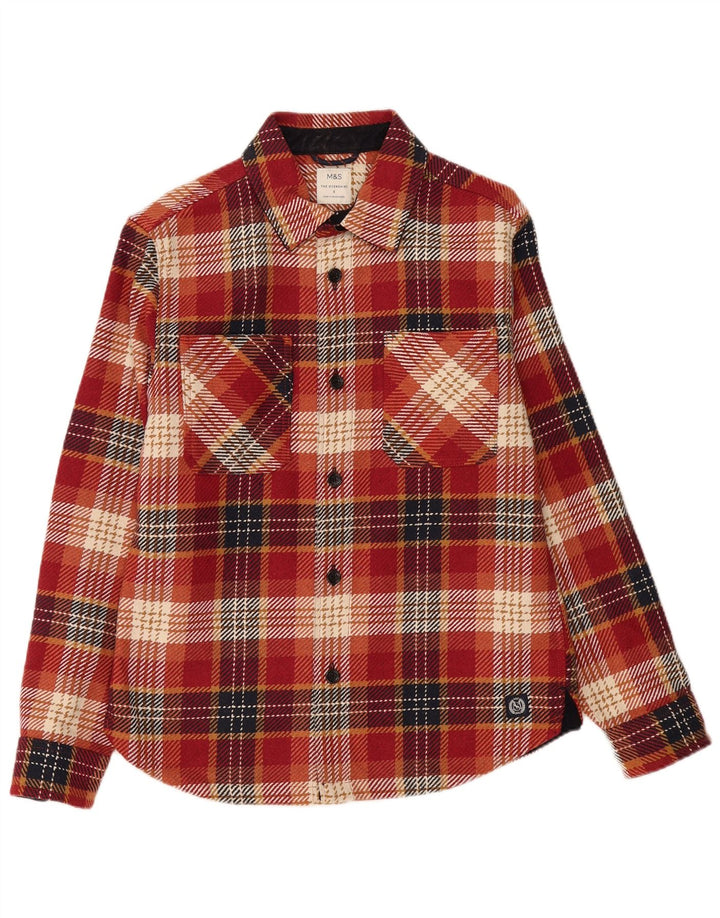 Marks & Spencer Camisa Sobrecamisa Para Hombre Poliéster A Cuadros Rojos Pequeños